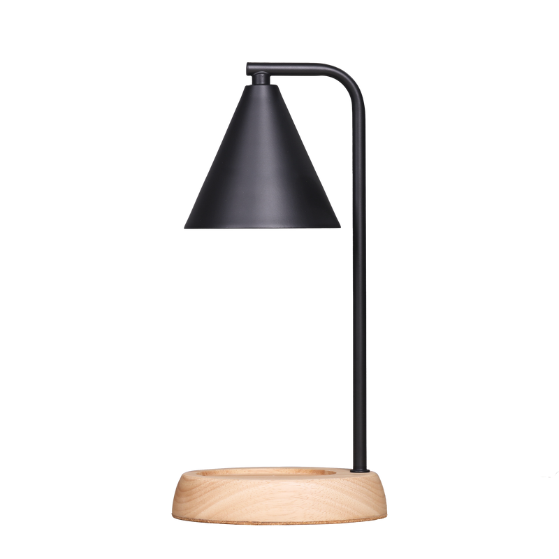 Minimalistic Candle Warmer Lamp with Wood Base - Black